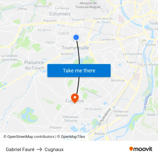 Gabriel Fauré to Cugnaux map