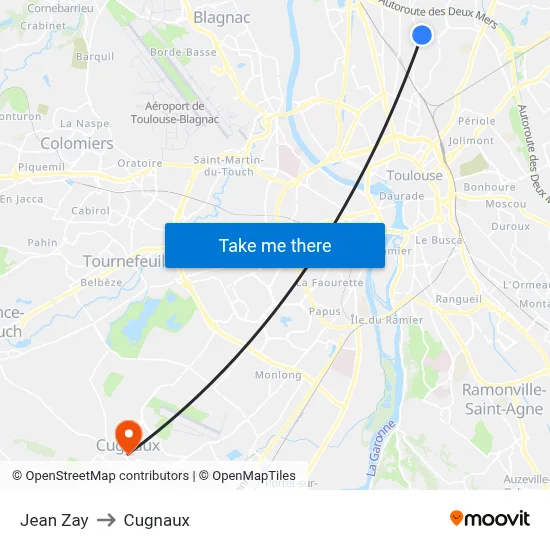 Jean Zay to Cugnaux map