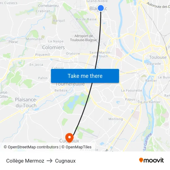 Collège Mermoz to Cugnaux map