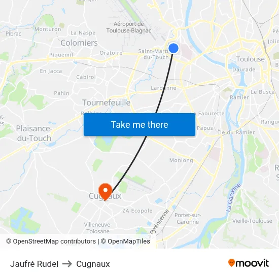 Jaufré Rudel to Cugnaux map