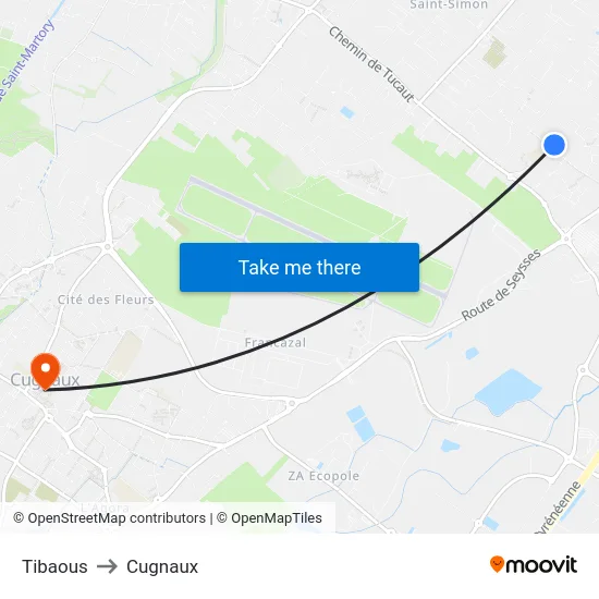 Tibaous to Cugnaux map