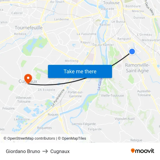 Giordano Bruno to Cugnaux map