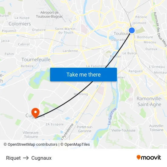 Riquet to Cugnaux map