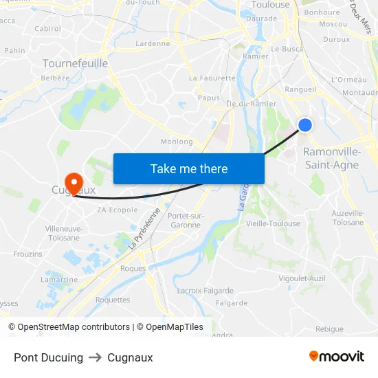 Pont Ducuing to Cugnaux map