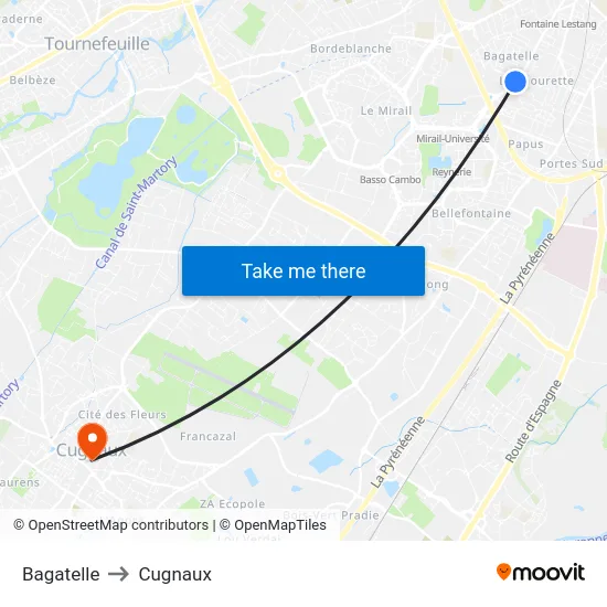 Bagatelle to Cugnaux map