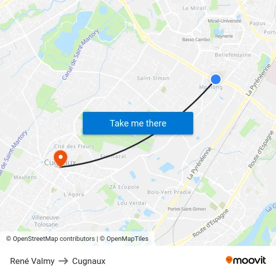 René Valmy to Cugnaux map