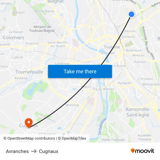 Avranches to Cugnaux map