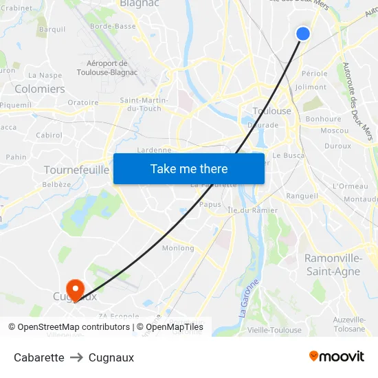 Cabarette to Cugnaux map
