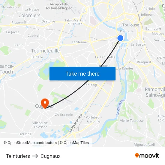 Teinturiers to Cugnaux map