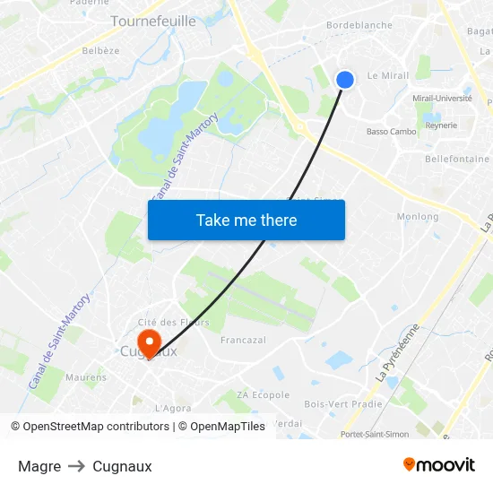 Magre to Cugnaux map