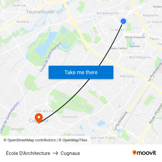 École D'Architecture to Cugnaux map