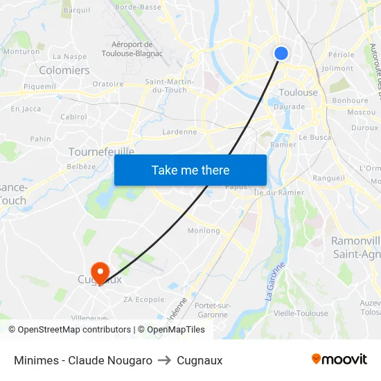 Minimes - Claude Nougaro to Cugnaux map