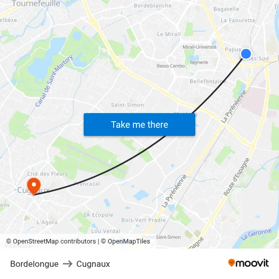 Bordelongue to Cugnaux map