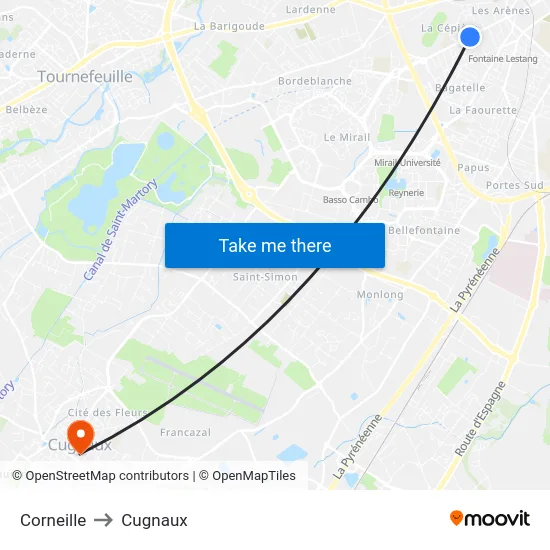 Corneille to Cugnaux map