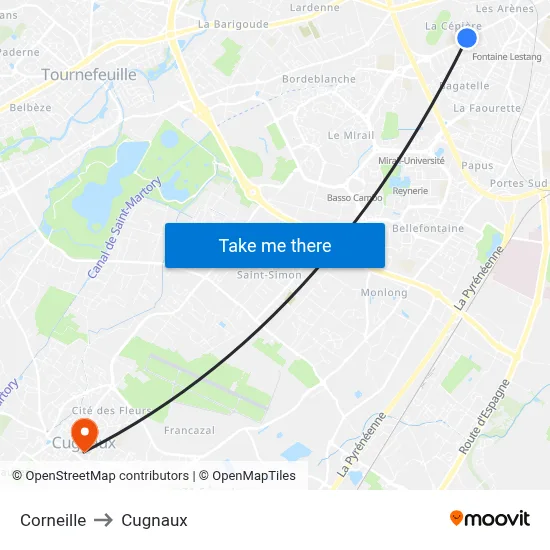 Corneille to Cugnaux map