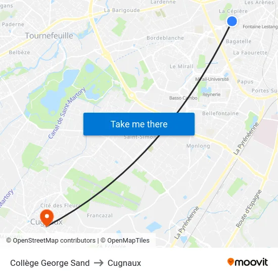 Collège George Sand to Cugnaux map