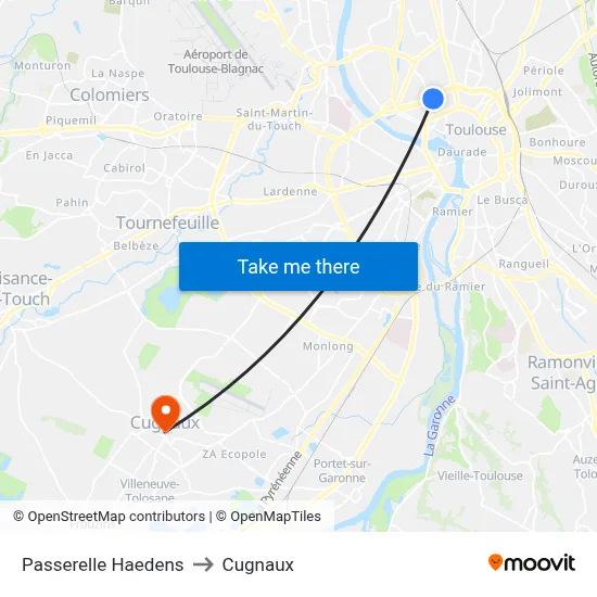 Passerelle Haedens to Cugnaux map
