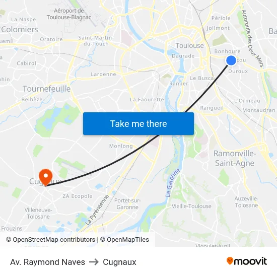 Av. Raymond Naves to Cugnaux map