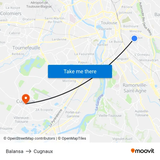 Balansa to Cugnaux map