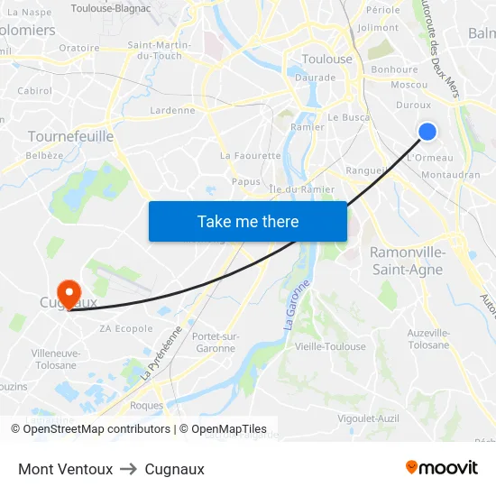 Mont Ventoux to Cugnaux map