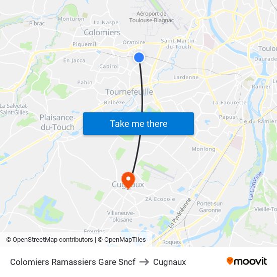 Colomiers Ramassiers Gare Sncf to Cugnaux map