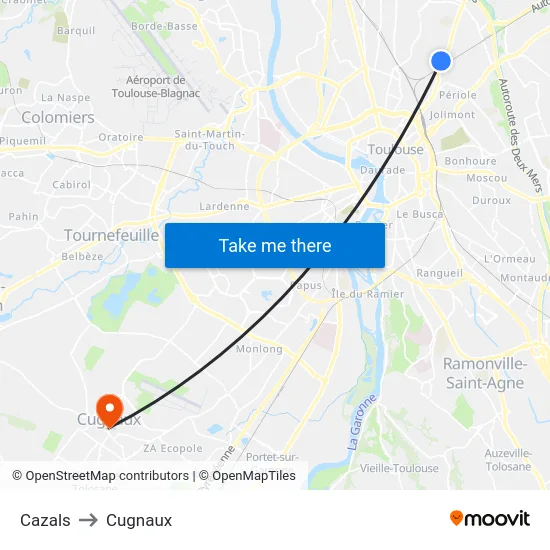 Cazals to Cugnaux map