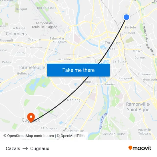 Cazals to Cugnaux map