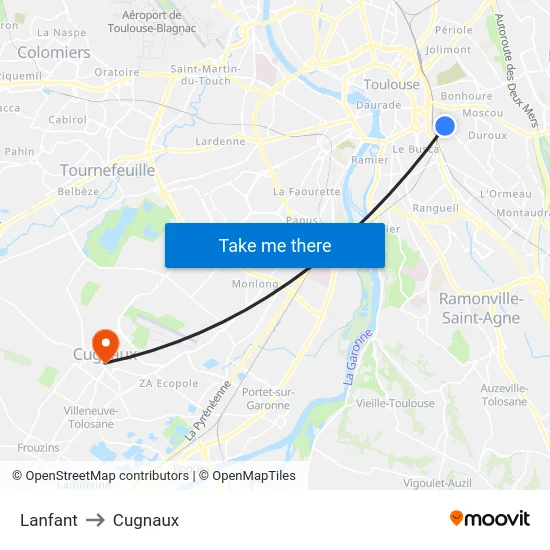 Lanfant to Cugnaux map