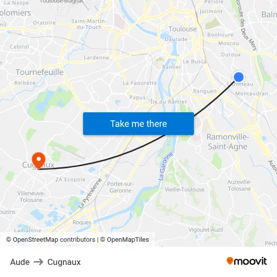 Aude to Cugnaux map