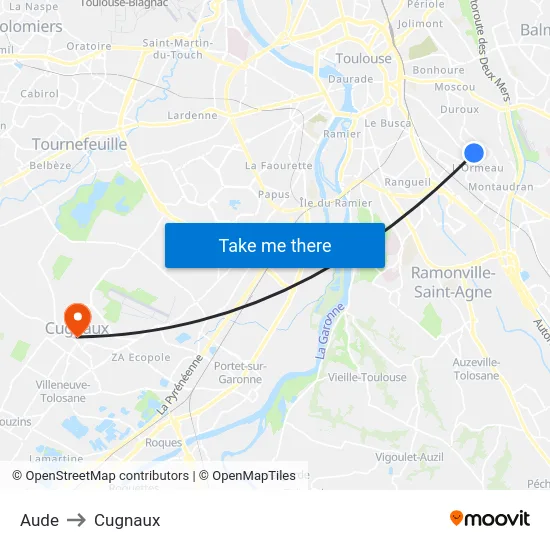 Aude to Cugnaux map