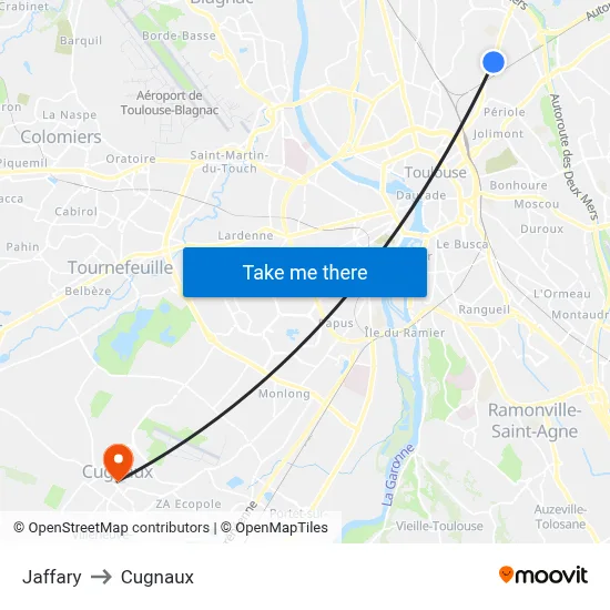 Jaffary to Cugnaux map