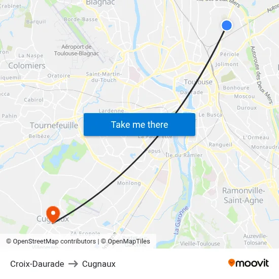 Croix-Daurade to Cugnaux map