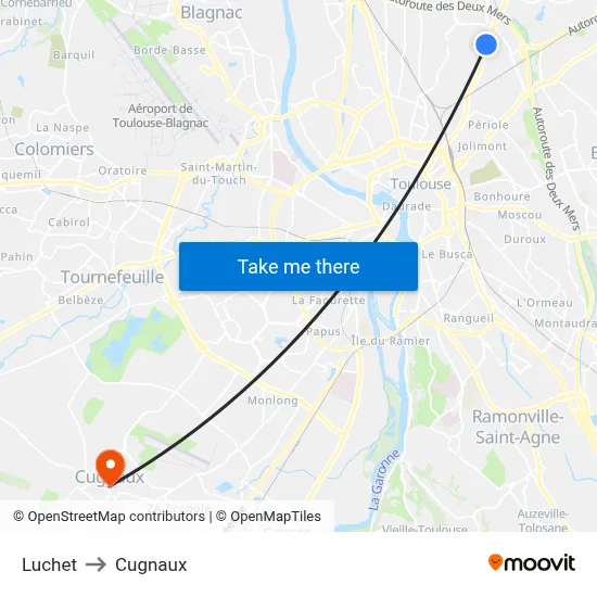 Luchet to Cugnaux map