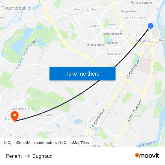 Penent to Cugnaux map