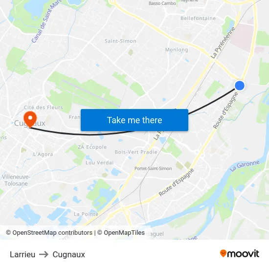 Larrieu to Cugnaux map
