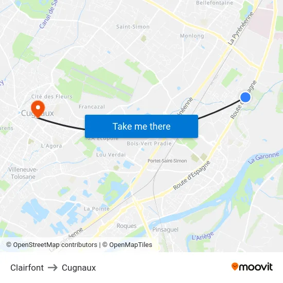 Clairfont to Cugnaux map