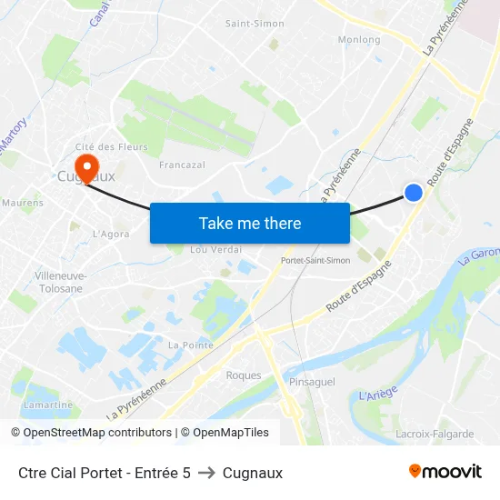 Ctre Cial Portet - Entrée 5 to Cugnaux map