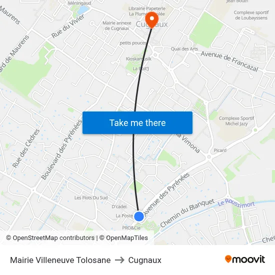 Mairie Villeneuve Tolosane to Cugnaux map