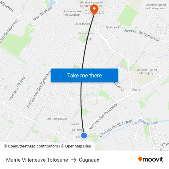 Mairie Villeneuve Tolosane to Cugnaux map