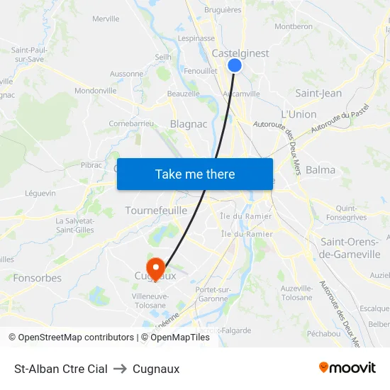 St-Alban Ctre Cial to Cugnaux map