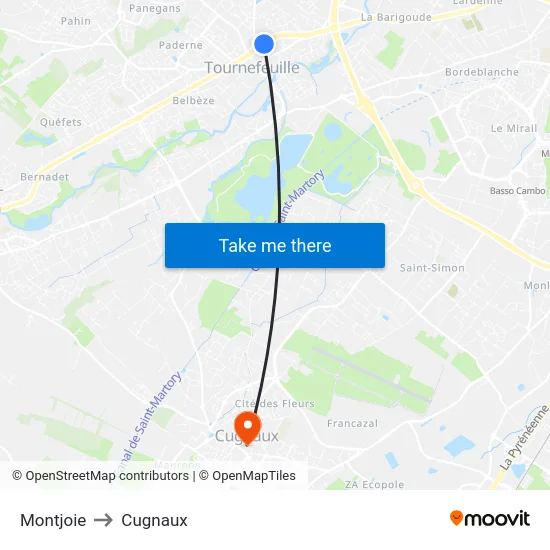 Montjoie to Cugnaux map