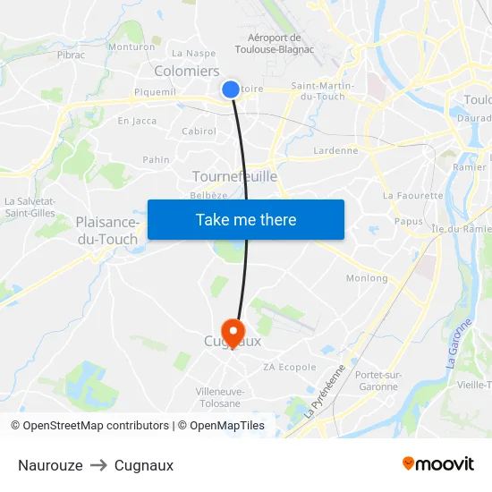 Naurouze to Cugnaux map