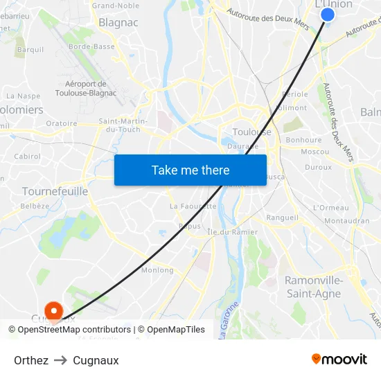 Orthez to Cugnaux map