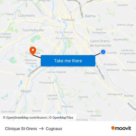 Clinique St-Orens to Cugnaux map