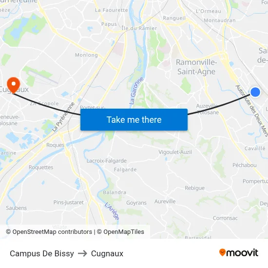 Campus De Bissy to Cugnaux map