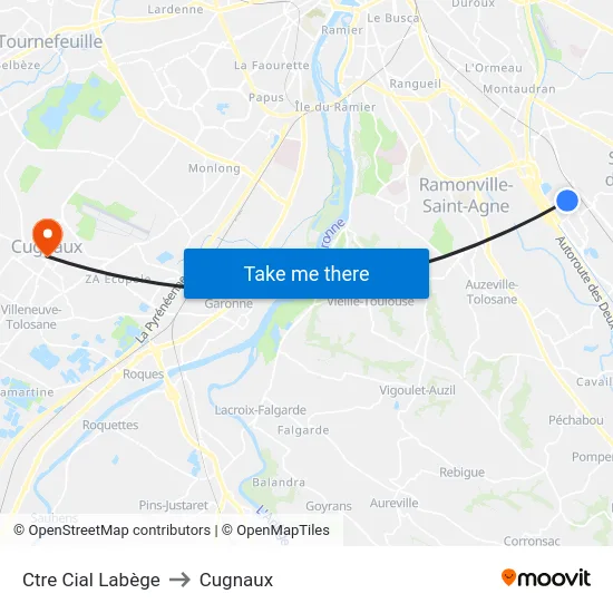 Ctre Cial Labège to Cugnaux map