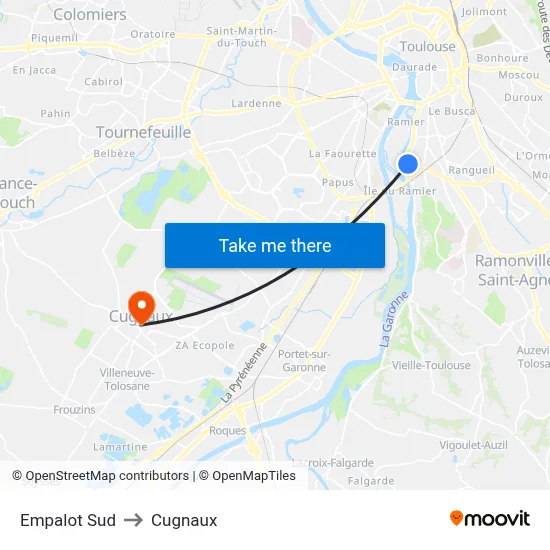 Empalot Sud to Cugnaux map
