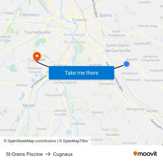 St-Orens Piscine to Cugnaux map