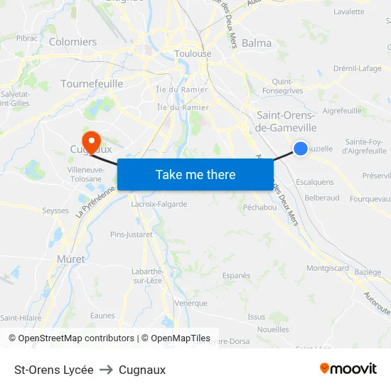 St-Orens Lycée to Cugnaux map