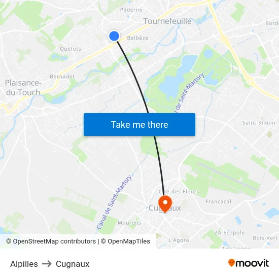 Alpilles to Cugnaux map
